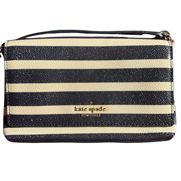 Kate Spade Aster Cedar Street Crossbody Bag Navy Cream Striped Faux Leather - Picture 1 of 5